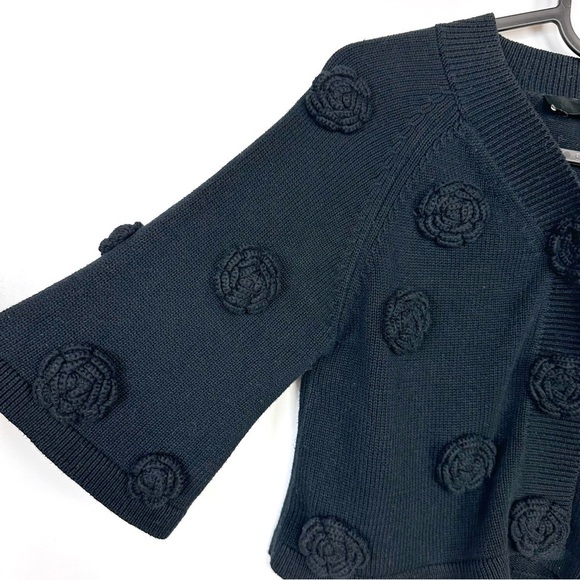 Moschino Floral Knit Cardigan Cotton Black Short Jacket 3/4 Sleeve size 4 US - Picture 5 of 12